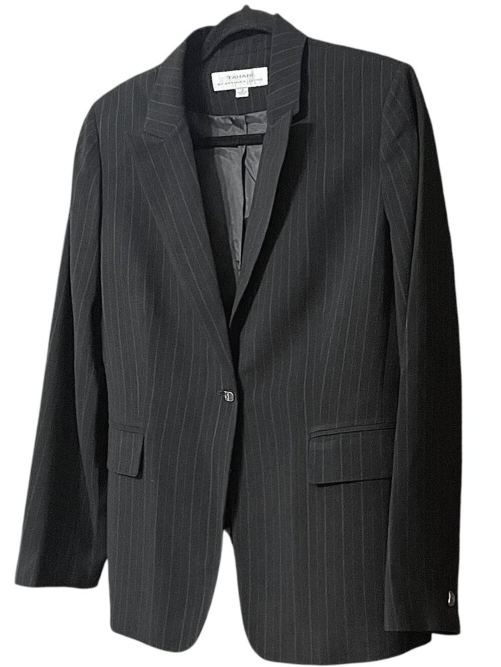 Tahari Arthur S Levine Women's Gray Pinstripe One Button Blazer Jacket Size 12